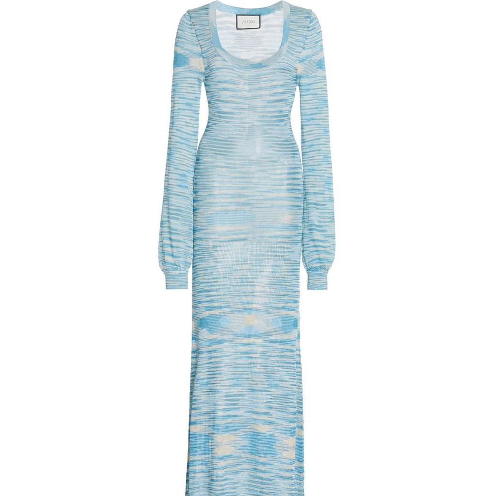 NWT Alexis Katica Dress Soft Blue Space Dyed Knit MIDI Dress w Slip - Picture 6 of 11